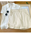 Shell casual cotton high-waisted three-quarter pants work shorts