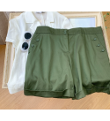 Green casual cotton high-waisted three-quarter pants work shorts