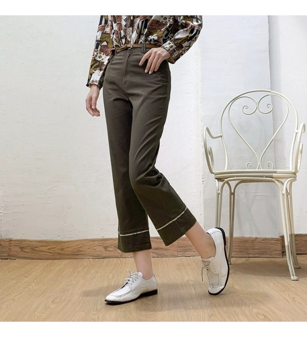Cotton spring vintage casual straight leg pants