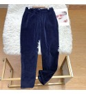 Navy Vintage casual velvet straight leg pants